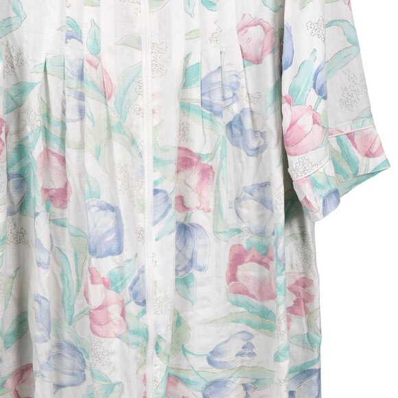 Appel VTG Floral Robe M Womens Full Zip Cotton Blend Short Sleeve Spring Light - Picture 3 of 6
